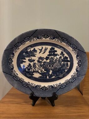 Churchill of England Blue Willow oval serving platter oriental pagoda